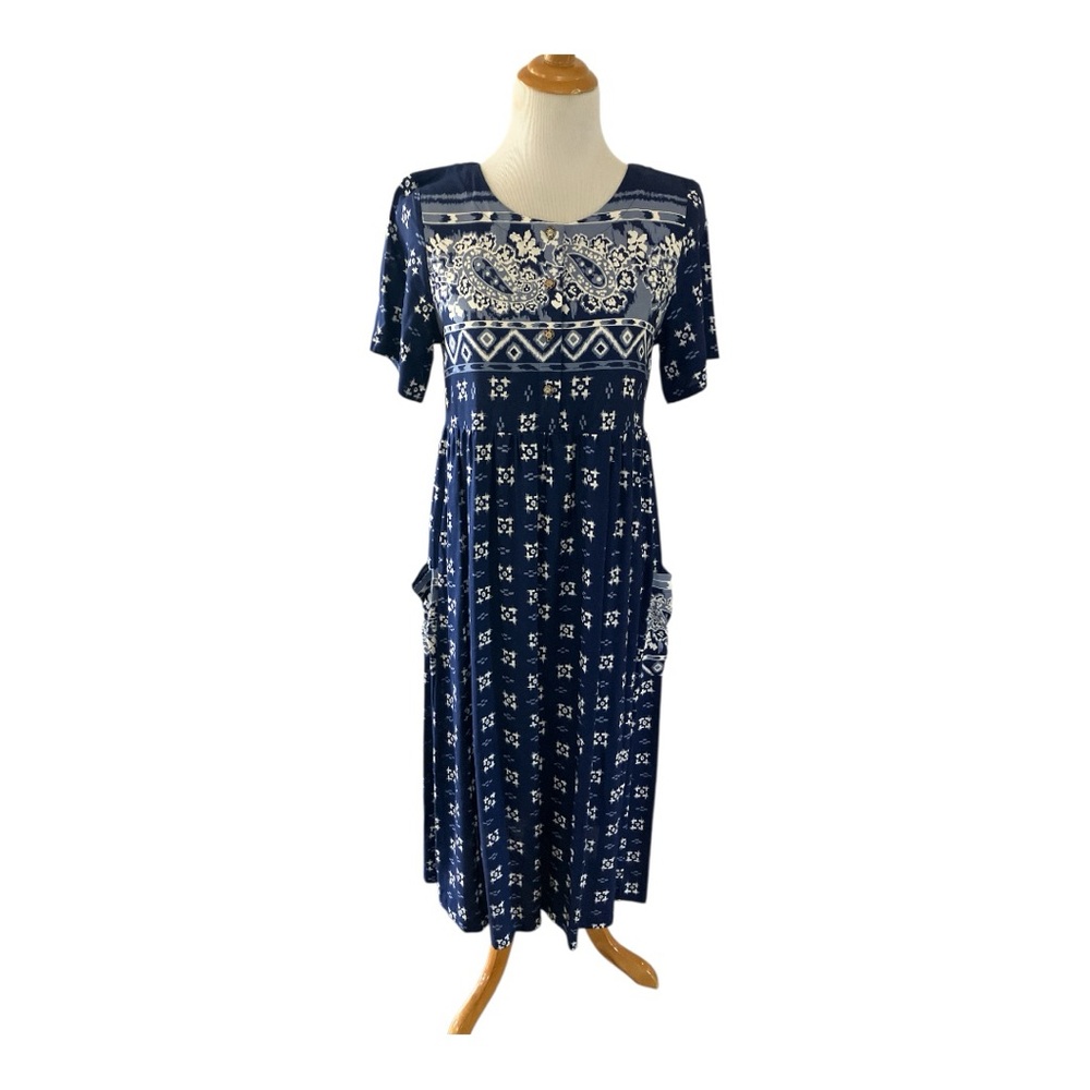 Vintage 90s Young Hawaii Rayon Paisley MIDI Dress Size Small Grunge Made In USA